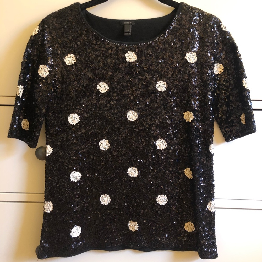 J crew sequined polka dot top